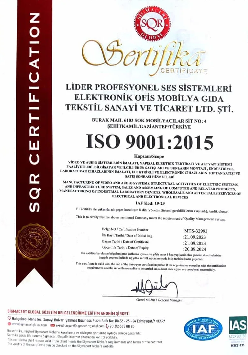 ISO9001 SERTİFİKA